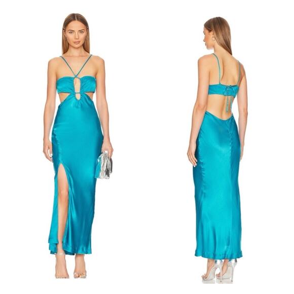 New NWT Bardot x Revolve Daring Satin Maxi Dress in Marine Blue - Picture 1 of 7